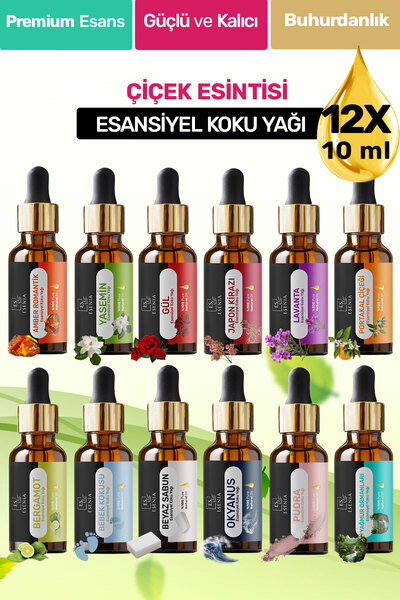 ESENIA 12'lı Set 6 Esansiyel Uçucu Yağı Buhurdanlık Difüzör Esansı Oda Banyo ...