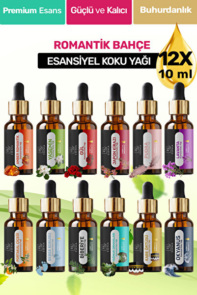 ESENIA 12'lı Set4 Esansiyel Uçucu Yağı Buhurdanlık Difüzör Esansı oda banyo p...