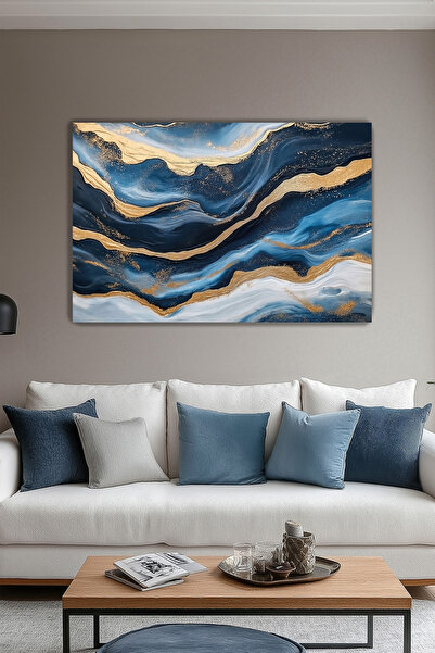 KanvasSepeti Golden Waves Canvas Wall Painting Decorative Modern Salon Living...