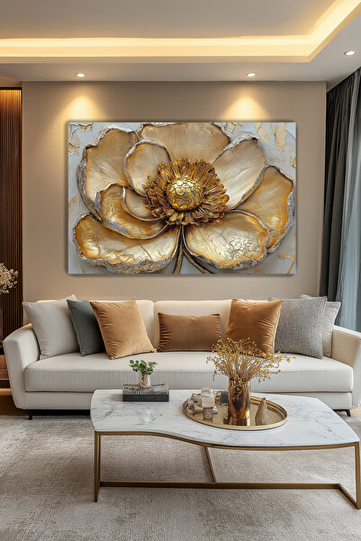 Arkeot Işıltılı Çiçek Kanvas Duvar Tablosu Dekoratif Şık Salon Oturma odası antre dekor Büyük