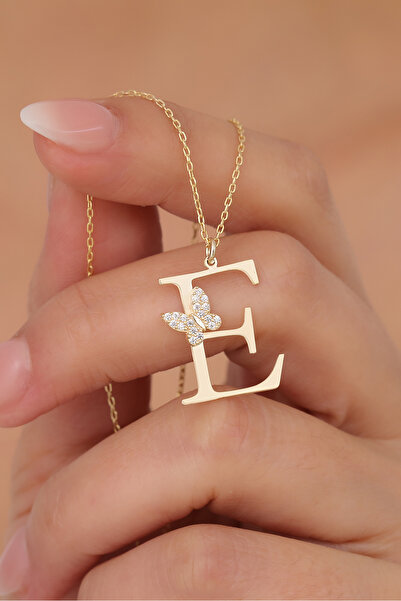 VAOOV 925 Ayar Gümüş Taşlı Kelebekli Harf Kolye