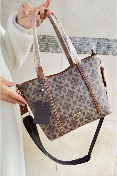 Cacharel Original Cacharel Paris Women's Coffee Tan 5 Compartments Shoulder and Crossbody Bag