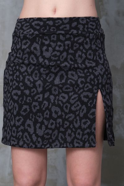 AVAVA Smoked Leopard Print Slit Mini Skirt Stretchy Fabric Does Not Show Underwear High Waist Length45Cm