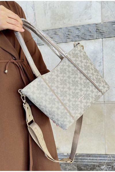 Cacharel Original Cacharel Paris Women's Beige 5 Compartments Shoulder and Crossbody Bag