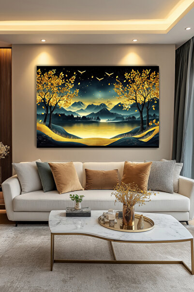 Arkeot Altın Parıltılar Diyarı Kanvas Duvar Tablosu Dekoratif Manzara Salon Oturma odası antre dekor