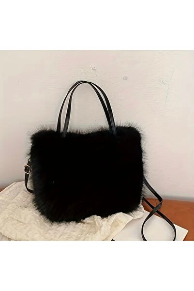 ALİVİONS Kabarık Peluş Çanta, Ayarlanabilir Omuz Askılı, Kürk Detaylı El Çantası, Manyetik kapatma