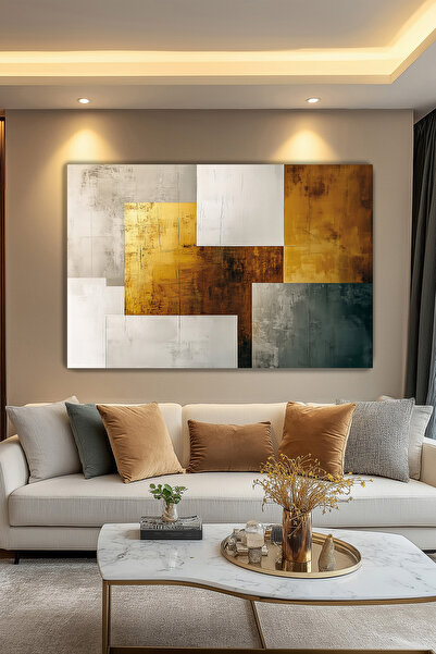 Arkeot Geometrik Işıltı Kanvas Duvar Tablosu Dekoratif Soyut Salon Oturma odası antre dekor Büyük