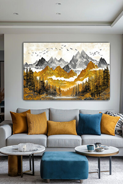 KanvasSepeti Tablou de perete din pânză Munții de Aur, peisaj decorativ, deco...