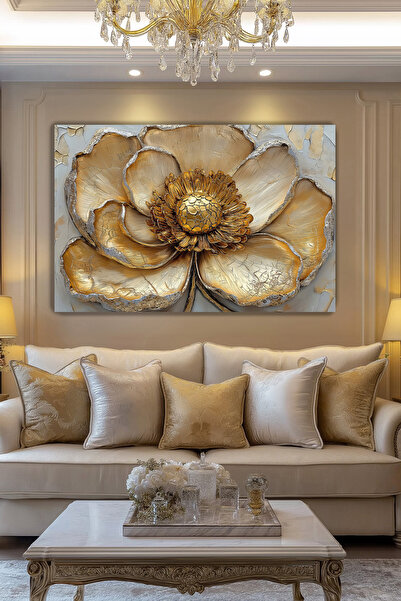 Arkeot Işıltılı Çiçek Kanvas Duvar Tablosu Dekoratif Şık Salon Oturma odası antre dekor Büyük