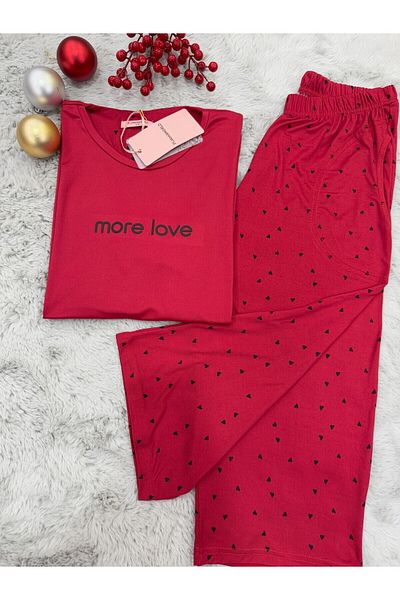 pijamaworld New Season Milan Fabric Short Sleeve Capri Pants with Pocket Pajama Set