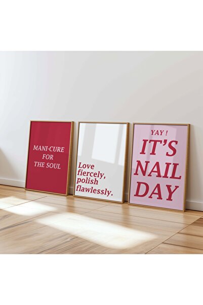 DES VU PRINT Tırnak Salonu Temalı 3'lü Çerçevesiz Poster Seti, Nail Saloon Poster