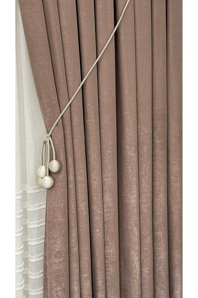 Fon Dünyası Velvet Textured Luxury Background Curtain Dusty Rose Close Pleat (Single Wing)