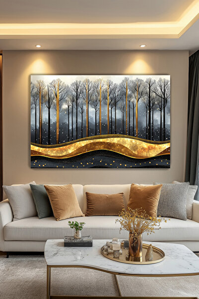 Arkeot Altın Orman Yolu Kanvas Duvar Tablosu Dekoratif Modern  Salon Oturma o...