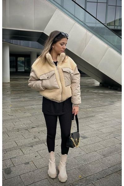 KINGAF Plush Women's Coat with Pouch