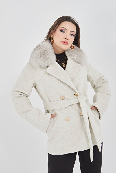 baydemir tekstil Bebe Yaka Gerçek Kürklü Kaşe Kaban