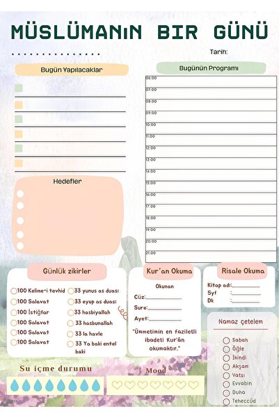 Rana İkra Art Müslümanın Bir Günü Günlük Planlayıcı Sayfası (25 Adet) (A4 Boy...