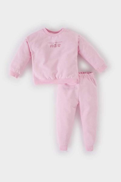DeFacto New Season Baby Girl 2-Piece Set Crew Neck Floral Printed Sweatshirt with Elastic Waist
