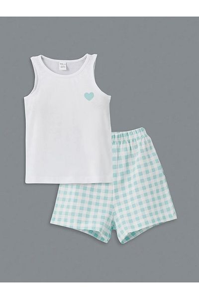 LC Waikiki Set de 2 maiouri și pantaloni scurți pentru fete cu decolteu alb LCW ECO