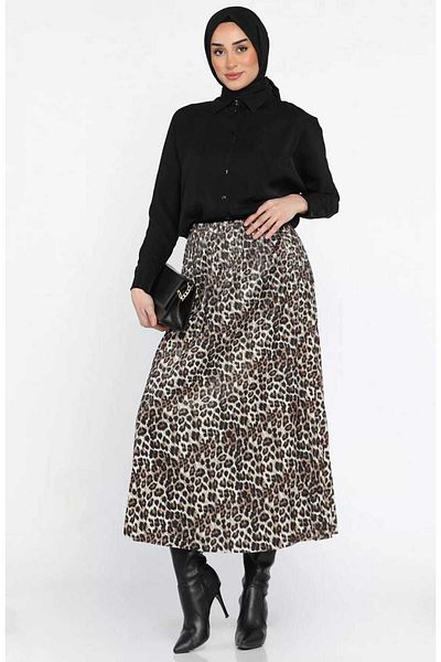 markatrend Women's Leopard Print Pleated Skirt