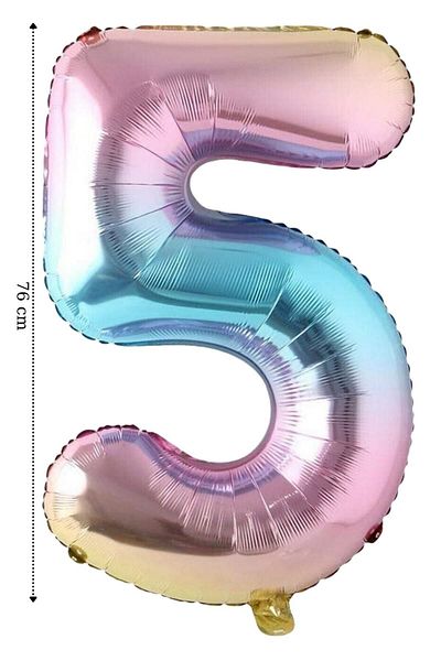 Ezgi Party Store 5 Numerals Foil Helium Balloon 76 cm Rainbow - Birthday Party Set Supplies - 5 Year Balloon