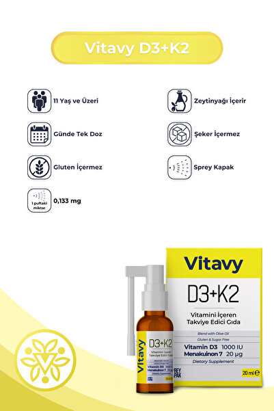 Vitavy D3k2 Vitamini Sprey 20 ml (1000 IU, 20 MCG) (140 PUFF)