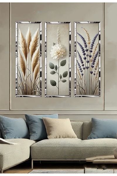 YOKTAYOK Set de 3 picturi verticale din bumbac cu cadru din plexiglas