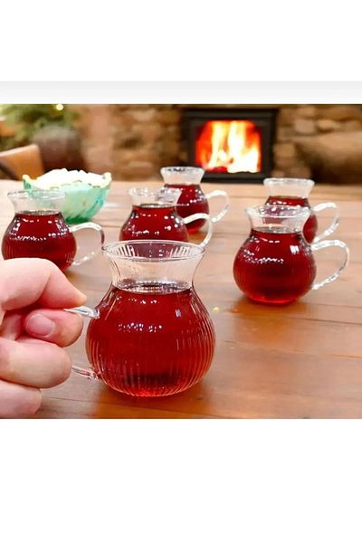 Amentes طراز اوريغامي مكون من 6 أكواب شاي مخططة من الزجاج البورسليكات Ala