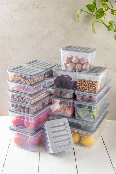 NY HOME New Freshbox Set of 18 - Gray Storage Container Suitable for Microwave and Freeze