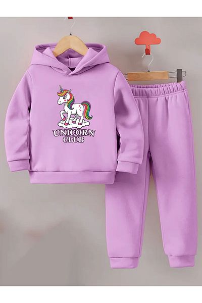MODA Girl's Tracksuit Set, Uncorn Club Motif, Cotton and High Quality Fit