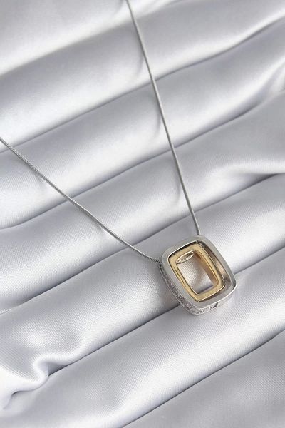 Clariss 316L Steel Gold Silver Color Square Model Zircon Stone Detail Women's Necklace