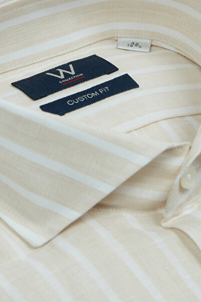 W Collection Bej Beyaz Klasik Gömlek