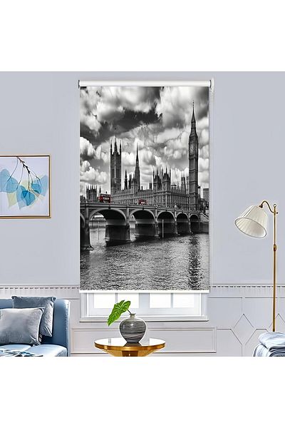 COOYA Blackout Roller Blind,Architectural Pattern,Heat and UV Protection,Suitable for Bedroom,150cmx200cm
