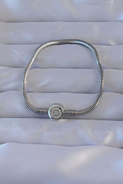 Clariss Brass Silver Color Zircon Stone Charm Bracelet