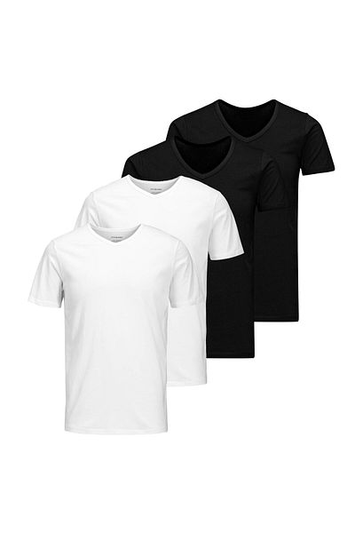 Jack & Jones JACK&JONES Herren T-Shirt, 4er Pack - JACBASIC V-NECK TEE, Kurzarm, einfarbig, Baumwolle