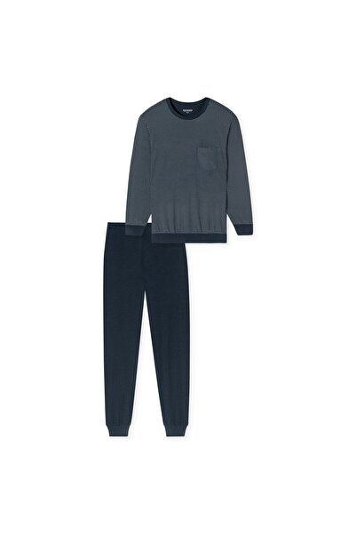 Schiesser Herren Schlafanzug, lang - Comfort Essentials, Baumwolle, Rundhals