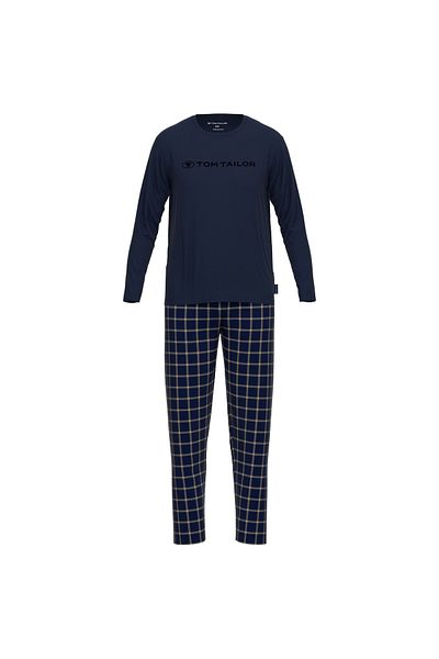 Tom Tailor Herren Schlafanzug - Oss, lang, Pyjama, Baumwolle, Rundhals, Logo