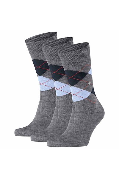 Burlington Herren Socken 3er Pack - Manchester, Rautenmuster, Bio-Baumwolle