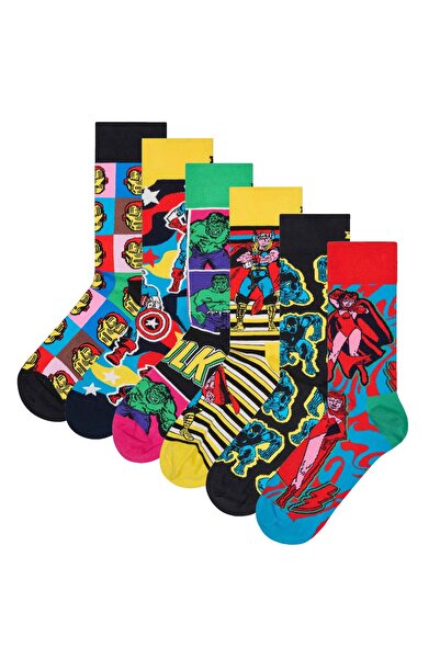 Happy Socks Unisex Socken, 6er Pack - Marvel Avengers, Motivsocken, Baumwollm...
