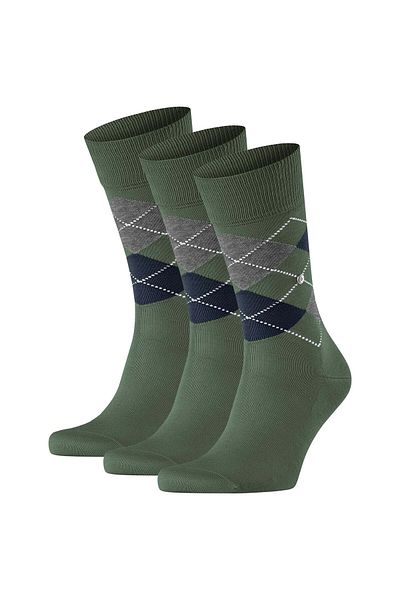 Burlington Herren Socken 3er Pack - Manchester, Rautenmuster, Bio-Baumwolle