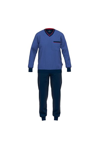 Götzburg GÖTZBURG Herren Schlafanzug lang - Pyjama V-Ausschnitt, Pure Cotton
