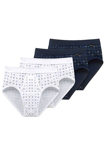 Schiesser Herren Slip 4 PACK - Sportslip, Essentials Feinripp, Karo-Print, S-XXL