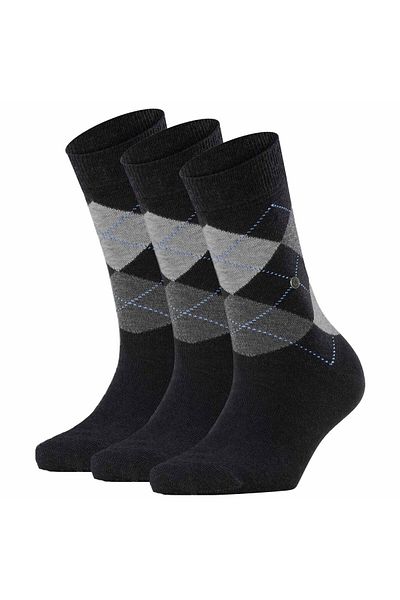 Burlington Damen Socken 3er Pack - Queen, Kurzstrümpfe, Baumwolle, Rautenmuster, Logoemblem