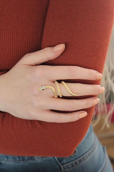 Clariss Adjustable Gold Color Zircon Stone Snake Ring