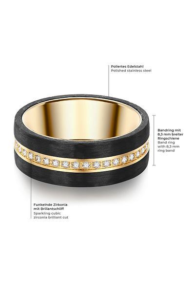 Trilani Edelstahlring Yüzük Edelstahl gelbgold Zirkonia weiß