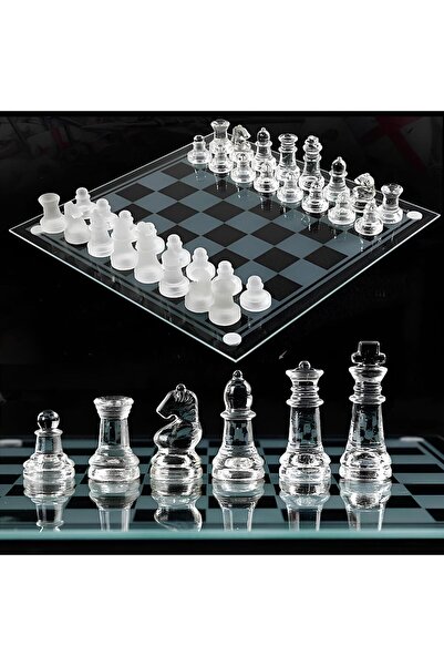 EXENET Special Production Glass Chess Set with Clear and Matte Stones Decorat...