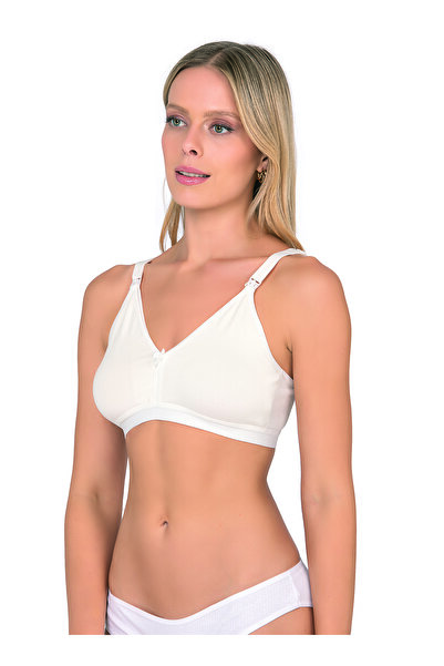 Kompedan 428 Women's Cotton Flexible Comfortable Wire Free Wire Free Unfilled Empty Cup Nursing Bra