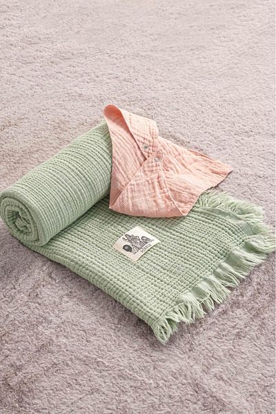 Kibele Khaki 4 Layer Muslin Tasseled Baby & Kids Blanket 100% Cotton 110*110