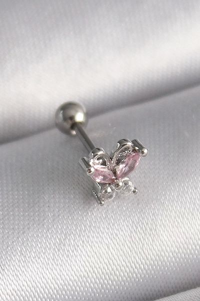 Clariss 316L Steel Silver Color Pink Zircon Stone Butterfly Tragus Piercing