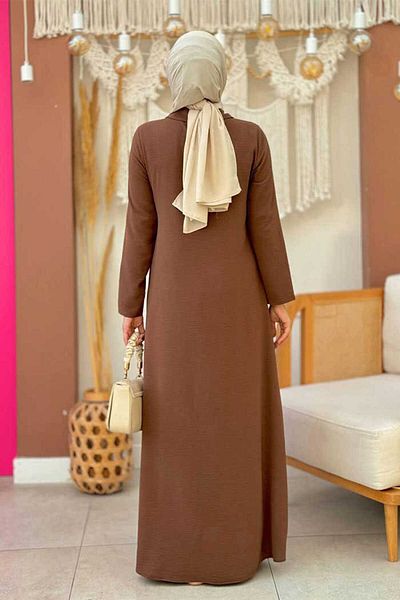 Bym Fashion Λεπτομερές φόρεμα με κουμπιά 3928 καφέ