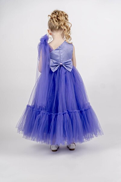 Eray Kids Kız Çocuk Uzun Abiye Elbise Çapraz Omuzlu Çiçek Detaylı 6-9 Yaş